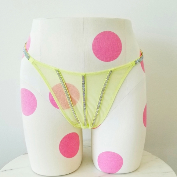 Victoria's Secret Very Sexy Rhinestone Crystal Shine Strap Thong Panty NWT Neon - Picture 5 of 12